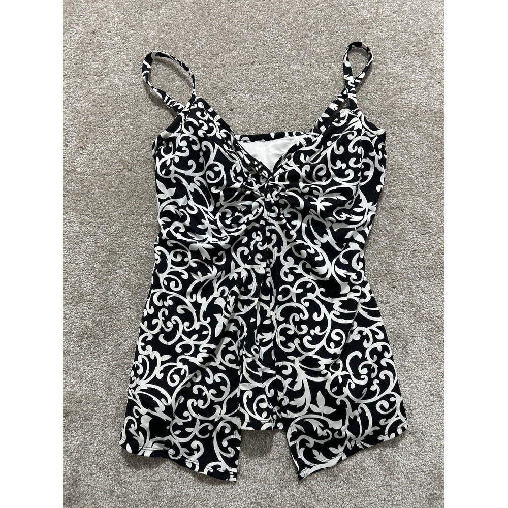 Miraclesuit Scroll Women's 12DD Love Knot Tankini Top Black And White Swim